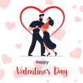 Happy Valentines day - couple man and woman dancing on hearts for valentines day greeting card Royalty Free Stock Photo