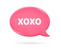 3d icon of a pink speech bubble with xoxo quote on it. Love chat. New message textbox