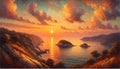 Oil painting of landscape image of the sea, seeing the majestic sunset Royalty Free Stock Photo