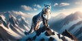 Snow leopard at the snowy mountain peak Royalty Free Stock Photo