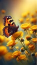 A California Tortoiseshell butterfly and Buttercups flower