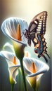 A Spicebush Swallowtail butterfly and Calla Lilies