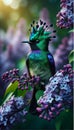 a Crowned Woodnymph on a lilac tree