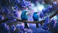 A pair of Spangled Cotingas on a Blue Jacaranda tree