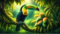 a Keel-billed Toucan on a mango tree