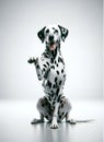 a Dalmatian sitting with its tongue out