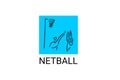 Netball sport vector line icon. A girl playing netball. Royalty Free Stock Photo