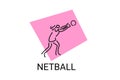 Netball sport vector line icon. A girl playing netball. Royalty Free Stock Photo