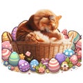 Cat grooming among easter eggs Royalty Free Stock Photo