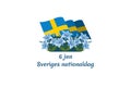 Translation: June 6, National Day. Happy Sweden National Day (Sveriges nationaldag) Vector Illustration. Royalty Free Stock Photo