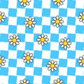 Cute seamless daisy flower pattern with checkered background Royalty Free Stock Photo