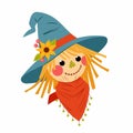Portrait cute scarecrow. Farm, a rural decorative element. Rustic or farm scarecrow character in flat style on white background Royalty Free Stock Photo