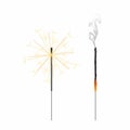 Christmas sparkling lights. Bengal fire. Festive glowing sparklers. Extinguished Bengal fire. Flat illustration Royalty Free Stock Photo