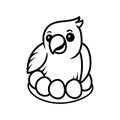 fun parrot and eggs cartoon drawing coloring line art style sketch classic vintage design Royalty Free Stock Photo