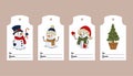 Set of Christmas tags for gift wrapping. Gift labels with cute snowmen and Christmas tree. Flat illustration on white background Royalty Free Stock Photo