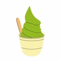 Matcha ice cream. Healthy summer dessert on white background. For sticker, poster, menu Royalty Free Stock Photo