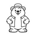fun cute polar bear with clothes and hat in vacation cartoon character isolated drawing line art style sketch classic vintage desi Royalty Free Stock Photo