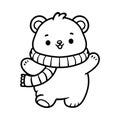 fun cute bear with scarf cartoon character isolated drawing line art style sketch classic vintage design Royalty Free Stock Photo