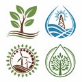 A set of vector logos focused on the theme of ecology, featuring designs related to environmental Royalty Free Stock Photo