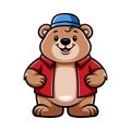 fun cute bear with clothes and hat in vacation cartoon colored character isolated drawing line art style sketch classic vintage Royalty Free Stock Photo