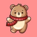 fun cute bear with scarf colored cartoon character isolated drawing line art style sketch classic vintage design Royalty Free Stock Photo