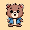fun cute bear wearing shirt cartoon colored character isolated drawing line style sketch classic vintage design Royalty Free Stock Photo
