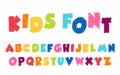 Crayon kids colourful font. Doodle funny alphabet. Wax crayon abc for kindergarten, school. Handwriting playful letters Royalty Free Stock Photo