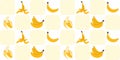 Seamless pattern with yellow bananas or tropical fruit. Checkered background for tablecloths, clothing, packaging, fabric Royalty Free Stock Photo