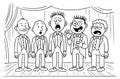 A comical caricature of a male vocal group performing on stage in costumes and bow ties Royalty Free Stock Photo