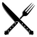 silhouette of crossed steak knife and fork for restaurant design Royalty Free Stock Photo