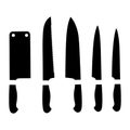essential kitchen knife types in silhouette for food industry graphics Royalty Free Stock Photo