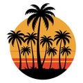 Palm Tree and Sunset Minimalist Silhouette for Summer Wall Artwork Royalty Free Stock Photo