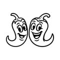 fun chilli pepper love couple cartoon character isolated drawing line style sketch classic vintage design Royalty Free Stock Photo