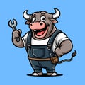 fun bull technician worker cartoon character isolated drawing line style sketch classic vintage design Royalty Free Stock Photo