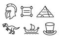 Black and white line drawings feature six distinct icons Royalty Free Stock Photo