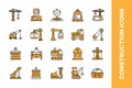 Series of stylized construction icons in two-tone color, black and orange Royalty Free Stock Photo