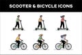 Illustrations depict individuals using scooters and bicycles Royalty Free Stock Photo