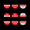 Breaking News, New Update, Attention Please Alert Labels Set Royalty Free Stock Photo