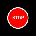 Red Stop Sign Icon with White Text on Black Background Royalty Free Stock Photo