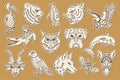 Animal Doodle Line Art Icons 1 Royalty Free Stock Photo