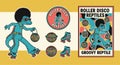 Retro Roller Disco Reptile Character and Elements Set Royalty Free Stock Photo