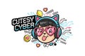 Cutesy Cyber Girl with Cat-Ear Headphones and Heart Glasses Royalty Free Stock Photo
