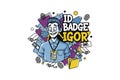 Cartoon Employee Igor with ID Badge and Security Surveillance Royalty Free Stock Photo
