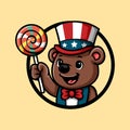 fun happy bear holding a candy and wearing hat cartoon character cartoon isolated drawing line style design Royalty Free Stock Photo
