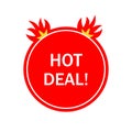 Hot Deal Red Circle with Flames Promotion Icon Royalty Free Stock Photo