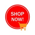 Shop Now Red Button with Shopping Cart Icon Royalty Free Stock Photo