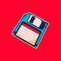 Retro Floppy Disk Icon With Blue Case On Red Background For Data Storage Theme Royalty Free Stock Photo
