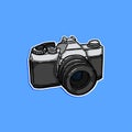Cartoon Film Camera Illustration on Blue Background Vintage Photography Icon and Toolset Royalty Free Stock Photo