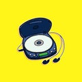 Cartoon Portable CD Player With Headphones On Bright Yellow Background Icon Vintage Music Device Illustration Royalty Free Stock Photo