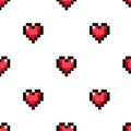 Seamless pattern with pixel hearts on white background. Cute retro 8-bit style love symbol Royalty Free Stock Photo